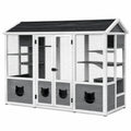 Enclos pour chats 180 x 80 x 180 cm en bois gris blanc avec grillage style maisonnette extérieur
