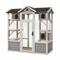 Enclos extérieur pour chats 180 x 90 x 180 cm en bois gris avec grillage et abris