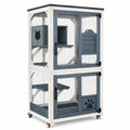 Enclos pour chat 95 x 65 x 180 cm en bois blanc et gris avec roulettes et plateformes