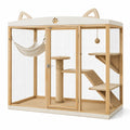 Enclos pour chat 120 x 60 x 120 cm en bois beige et blanc avec hamac et plateformes