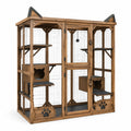 Enclos pour chats 180 x 90 x 180 cm en bois marron avec grillage métallique et plateformes