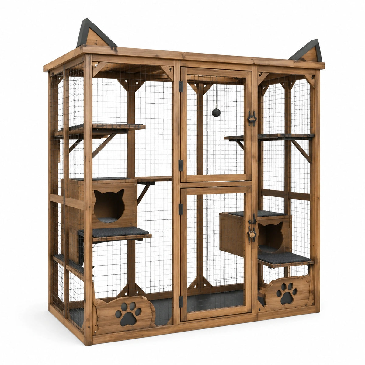 Enclos pour chats 180 x 90 x 180 cm en bois marron avec grillage métallique et plateformes