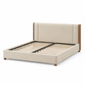 Lit double 160 x 200 cm en tissu beige avec structure en bois et sommier à lattes