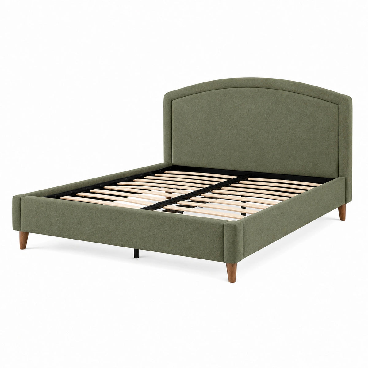 Lit double 160 x 200 cm en tissu vert kaki avec sommier à lattes style contemporain