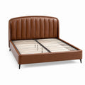 Lit double 160 x 200 cm revêtement aspect cuir marron avec sommier à lattes style contemporain