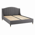 Lit double 160 x 200 cm en tissu gris avec sommier à lattes style contemporain