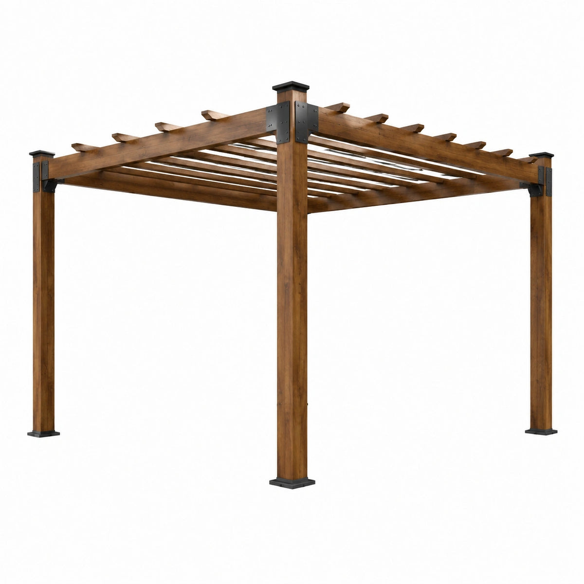 Pergola de jardin 300 x 300 x 240 cm en bois marron avec structure ajourée