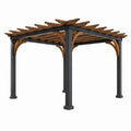 Pergola de jardin 300 x 300 x 240 cm acier et bois noir marron à lames ajourées