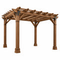 Pergola de jardin 360 x 360 x 260 cm en bois marron style rustique à lames ouvertes