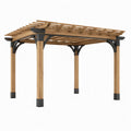 Pergola de jardin 400 x 300 x 240 cm en bois naturel et métal noir à toit ajouré