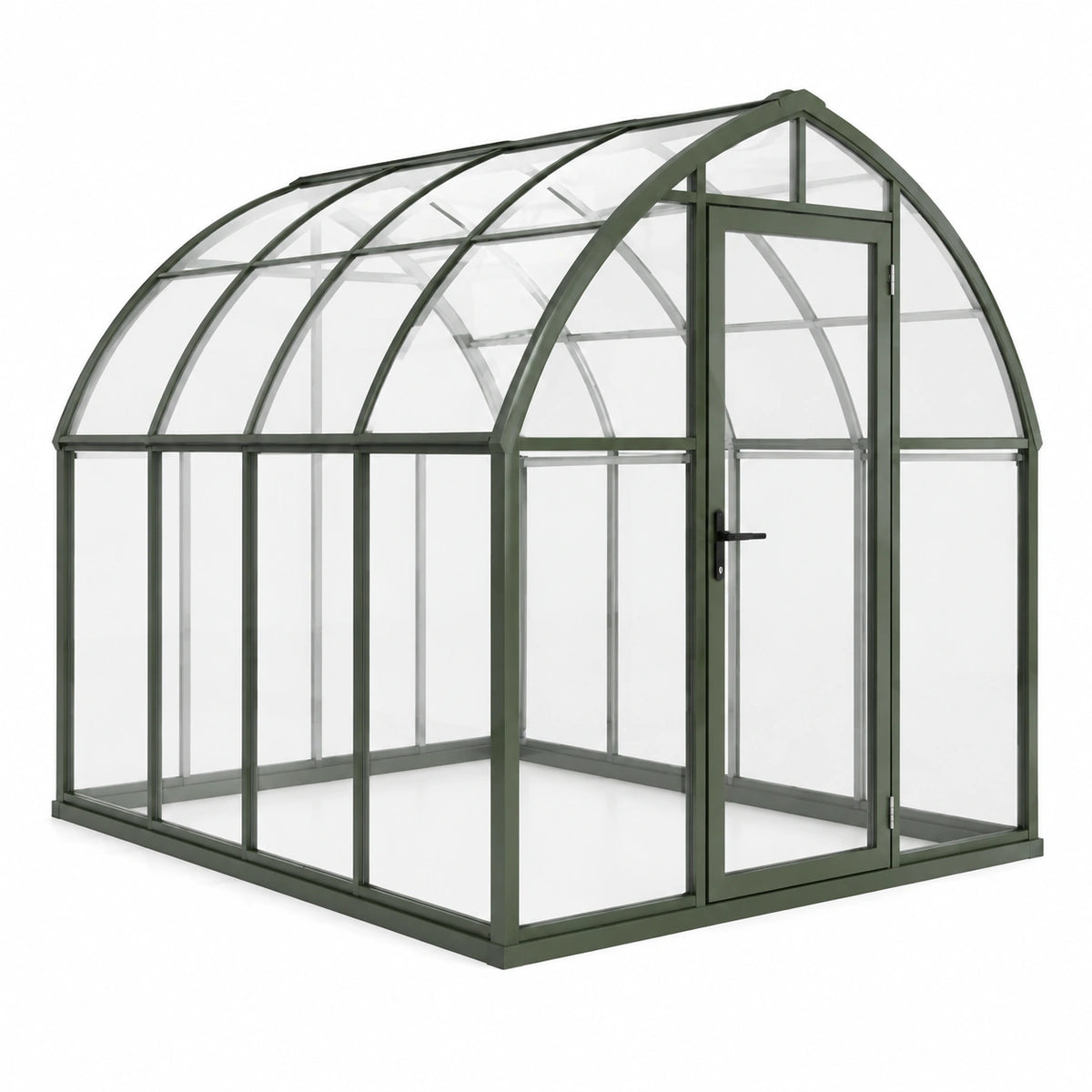Serre de jardin 300 x 240 x 240 cm en aluminium vert avec panneaux transparents et porte battante