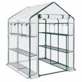 Serre de jardin 143 x 73 x 195 cm en acier et polyéthylène transparent avec étagères
