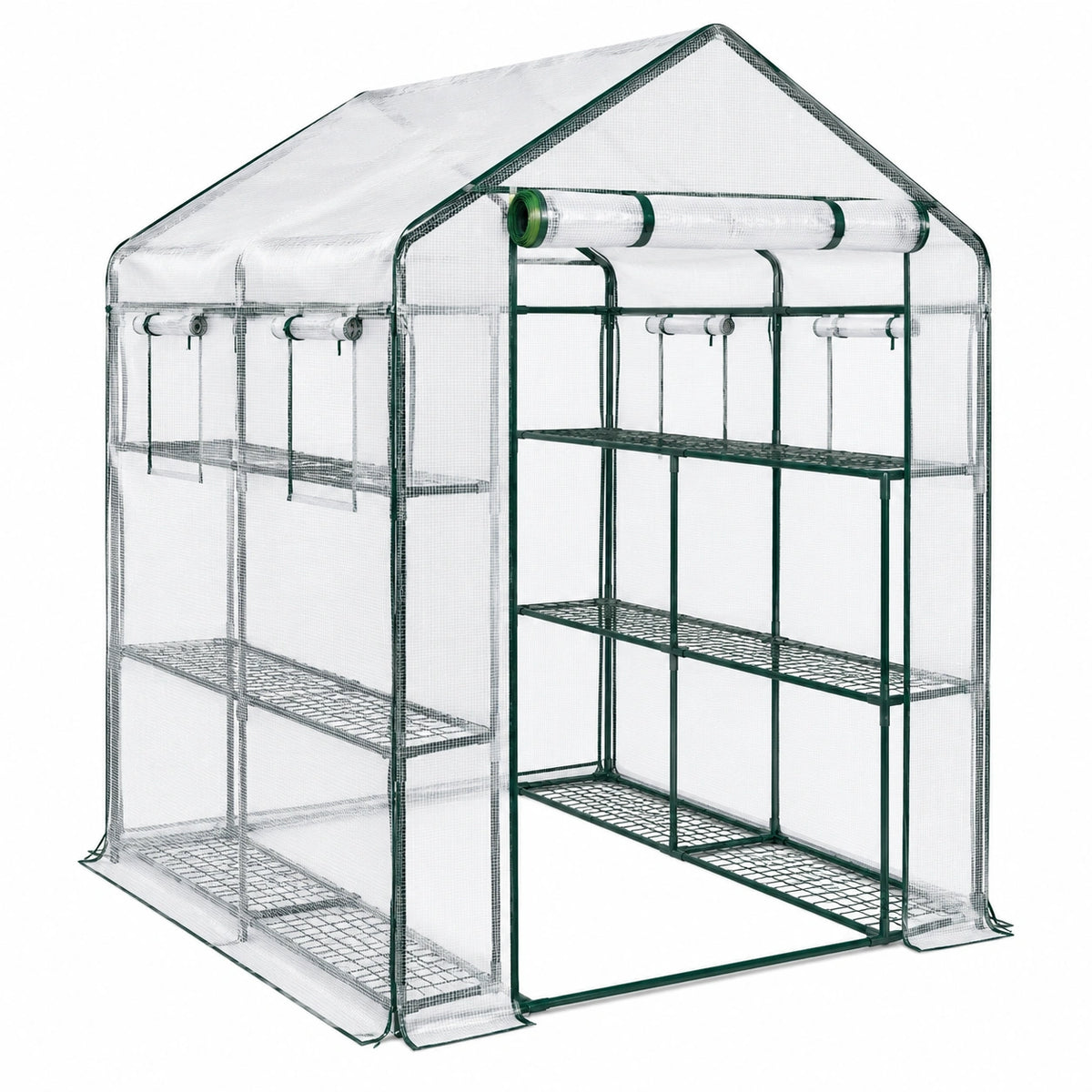 Serre de jardin 143 x 73 x 195 cm en acier et polyéthylène transparent avec étagères