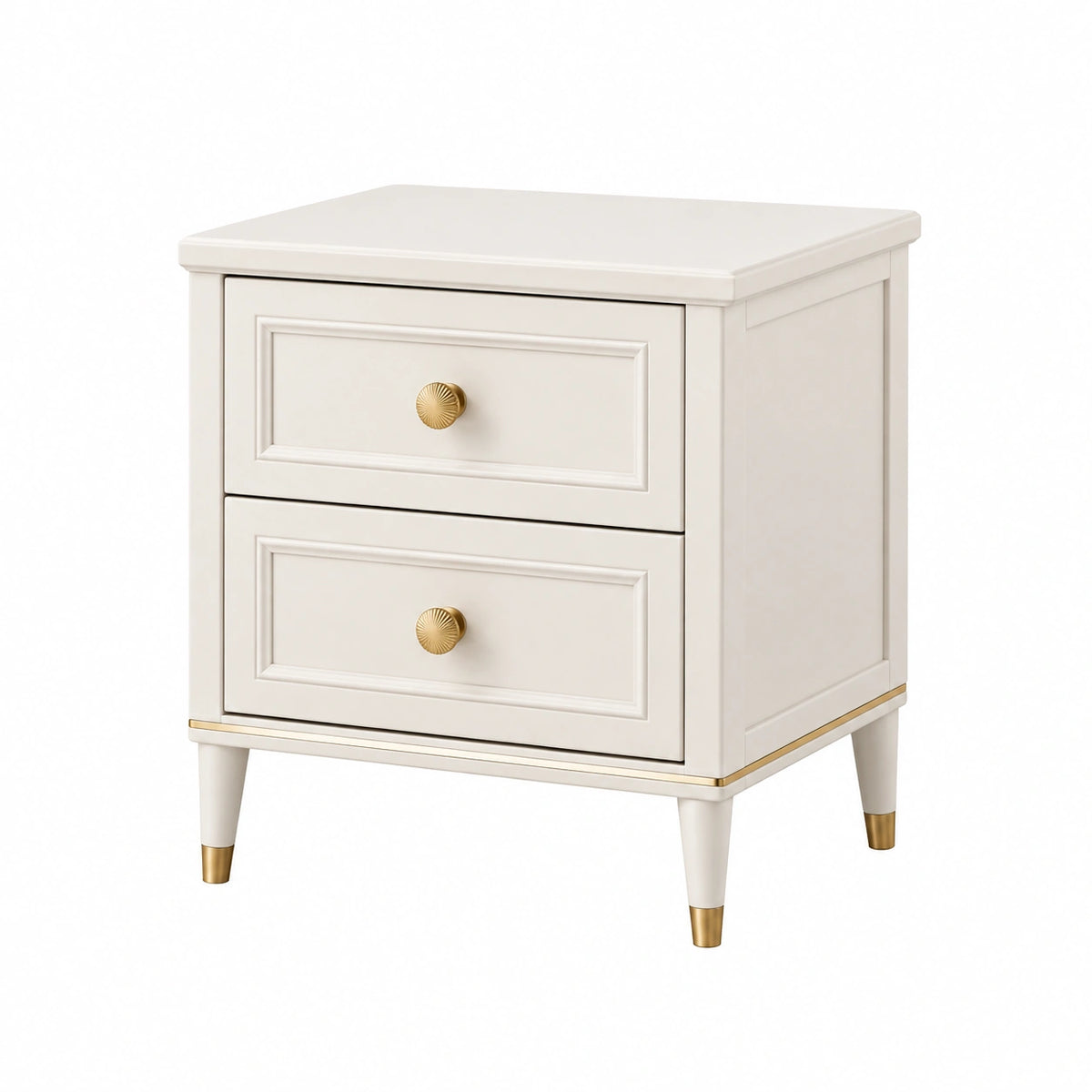 Table de chevet 50 x 40 x 60 cm en bois blanc à 2 tiroirs style classique