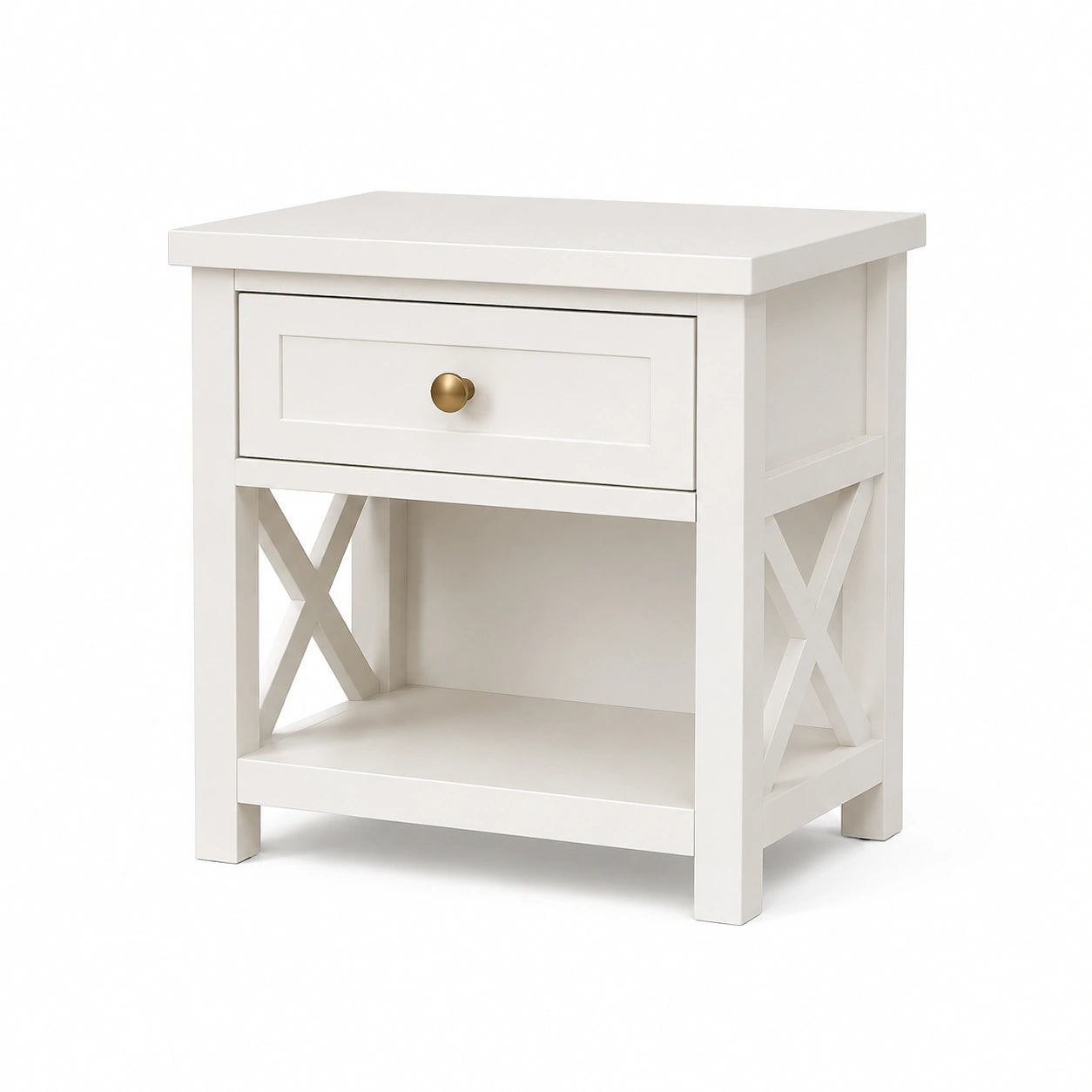 Table de chevet 50 x 40 x 60 cm blanche en bois avec tiroir et étagère style classique