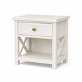 Table de chevet 50 x 40 x 60 cm blanche en bois avec tiroir et étagère style classique