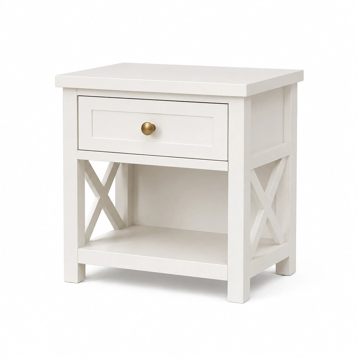 Table de chevet 50 x 40 x 60 cm blanche en bois avec tiroir et étagère style classique