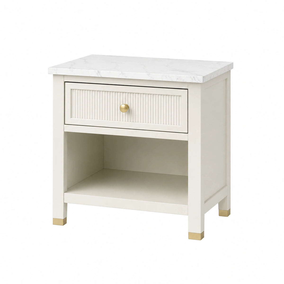 Table de chevet 60 x 45 x 65 cm en bois blanc plateau aspect marbre avec tiroir rangement moderne