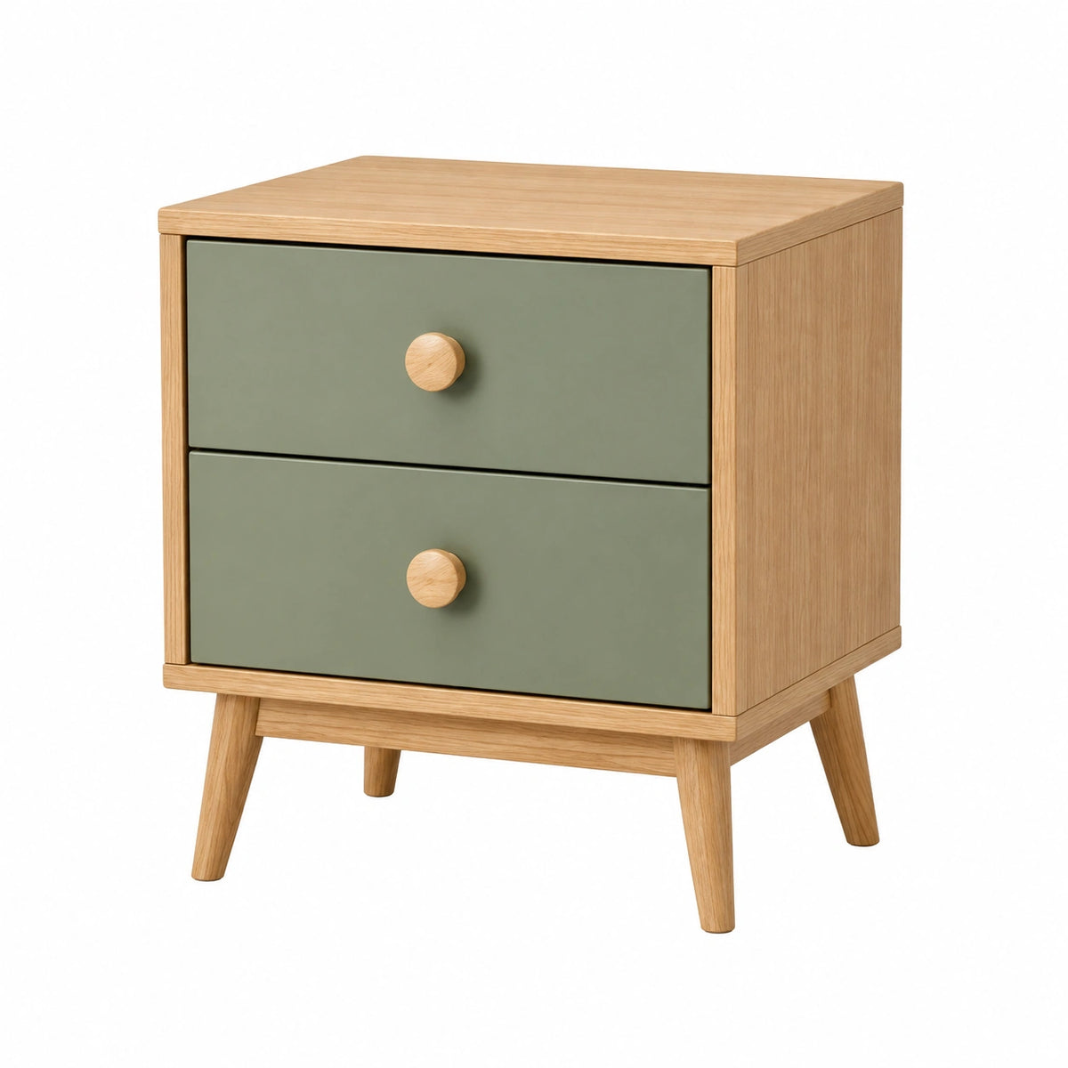 Table de chevet 45 x 40 x 60 cm en bois naturel et vert à 2 tiroirs style scandinave