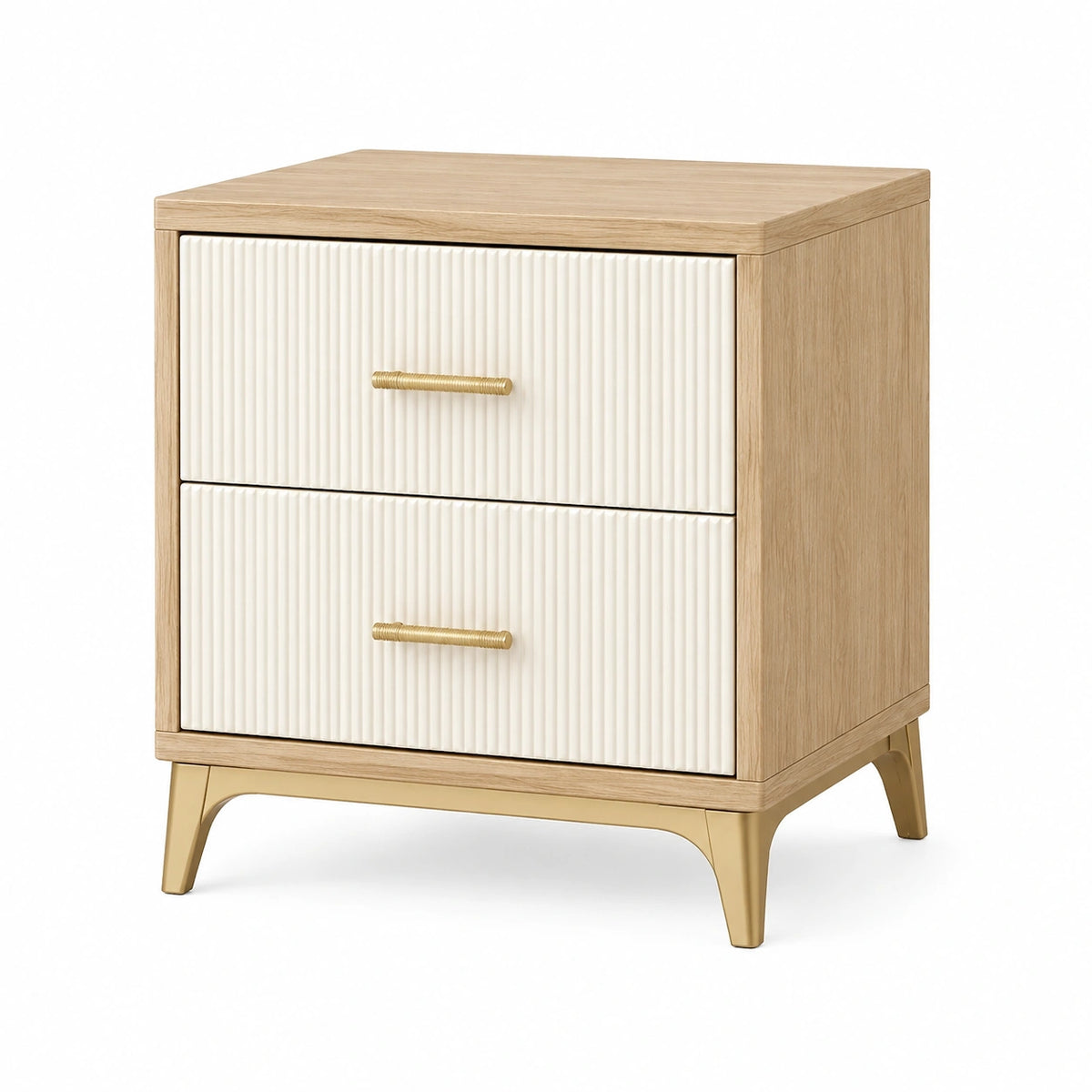 Table de chevet 50 x 40 x 60 cm en bois beige et blanc à 2 tiroirs style contemporain