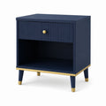 Table de chevet 50 x 40 x 60 cm en panneaux de bois bleu marine et doré avec tiroir et niche ouverte