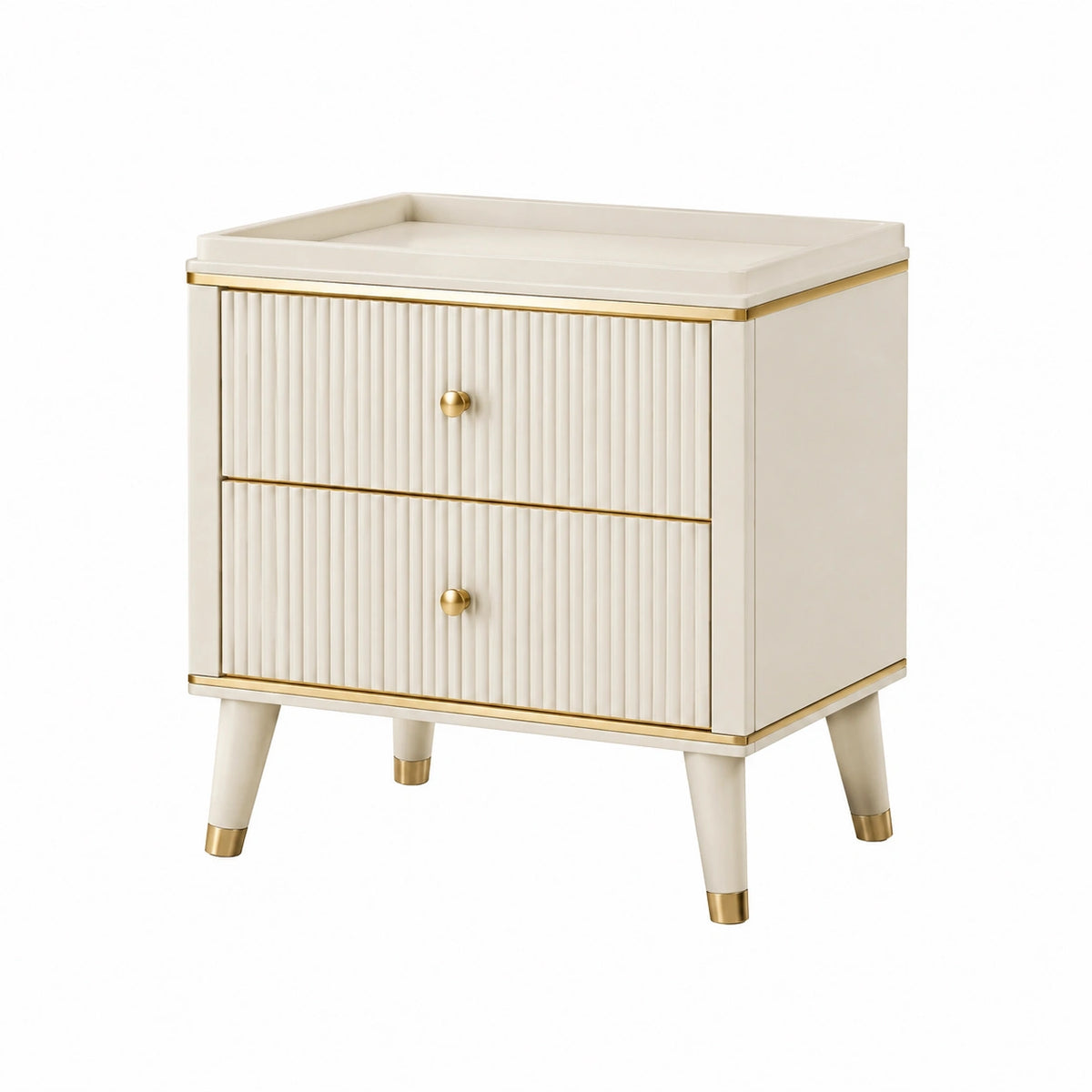 Table de chevet 60 x 45 x 65 cm en bois blanc et doré à 2 tiroirs style contemporain