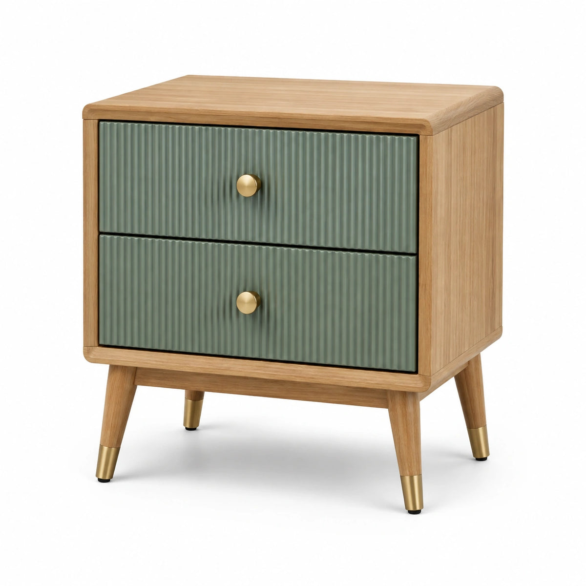 Table de chevet 50 x 40 x 60 cm en bois vert sauge à 2 tiroirs style rétro