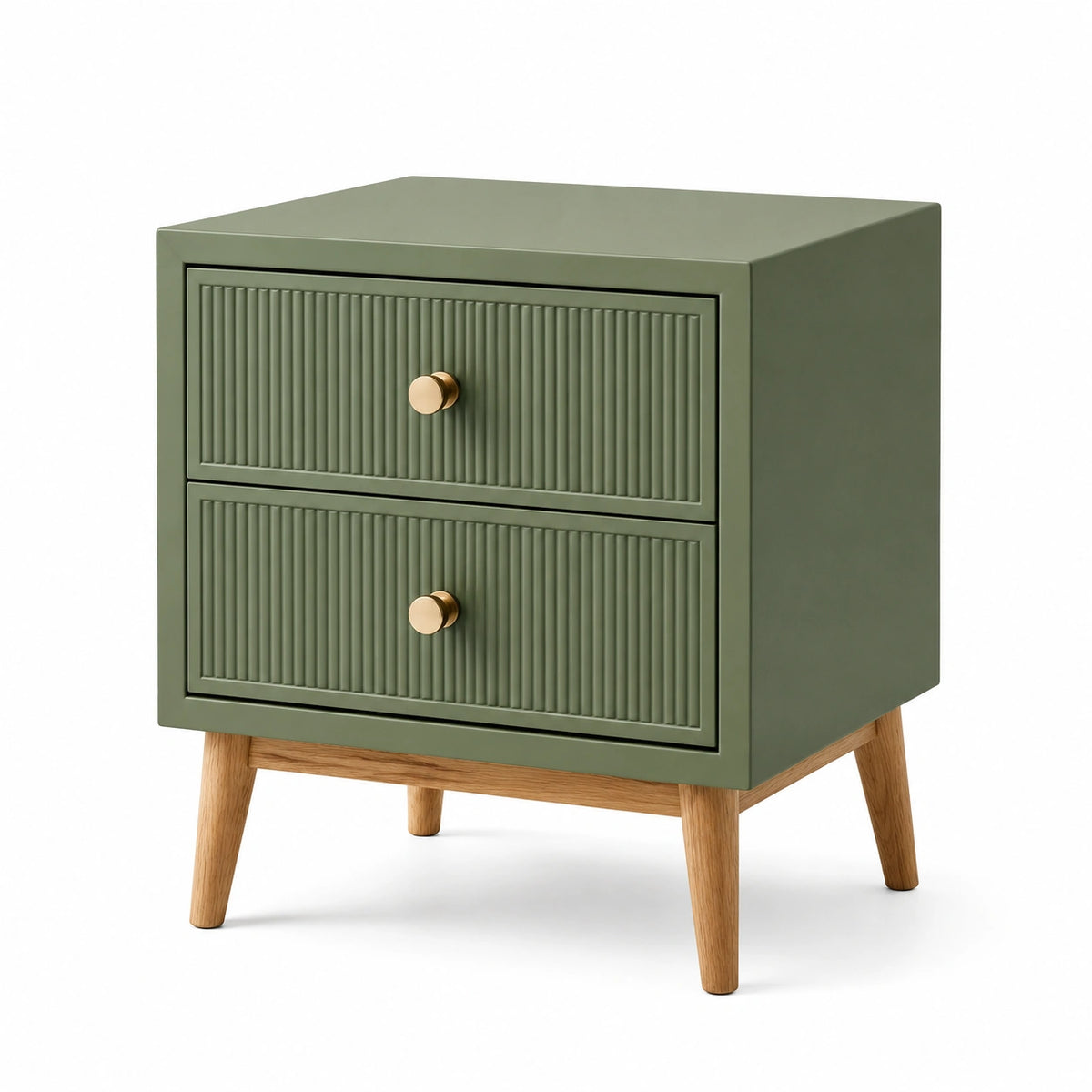 Table de chevet 50 x 40 x 60 cm en bois vert sauge à 2 tiroirs style scandinave