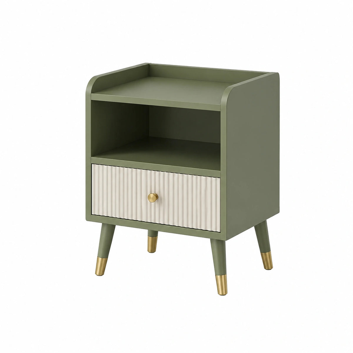 Table de chevet 50 x 40 x 65 cm en panneaux de bois vert kaki avec tiroir style rétro