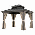 Tonnelle de jardin 300 x 300 cm acier gris anthracite avec rideaux toit rigide