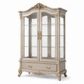 Vitrine 120 x 45 x 210 cm en bois et verre beige doré style classique avec tiroir