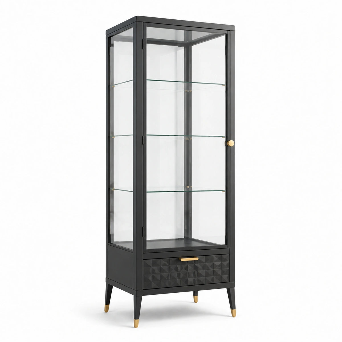 Vitrine 80 x 40 x 180 cm en métal et verre noir avec tiroir style moderne