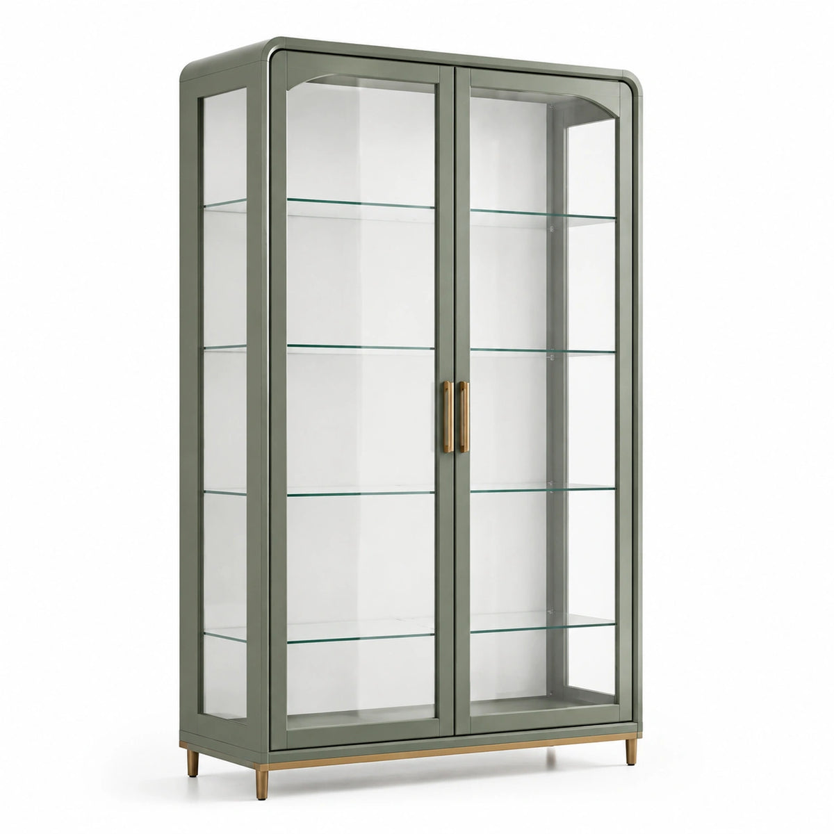 Vitrine 100 x 40 x 190 cm en métal vert kaki et verre avec 2 portes style contemporain
