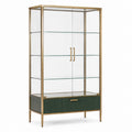 Vitrine 90 x 40 x 180 cm en verre et métal doré vert avec rangement style art déco