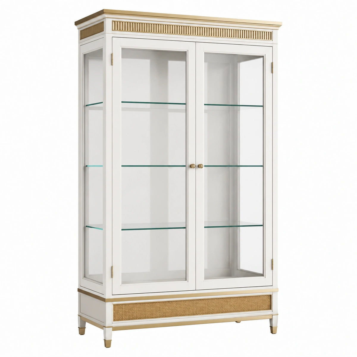 Vitrine 100 x 45 x 200 cm en bois blanc et verre avec portes vitrées style classique