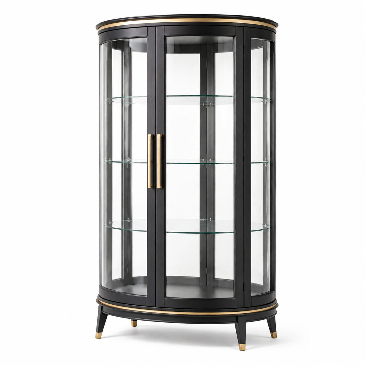 Vitrine ronde 100 x 190 cm en bois noir et verre avec portes style art déco