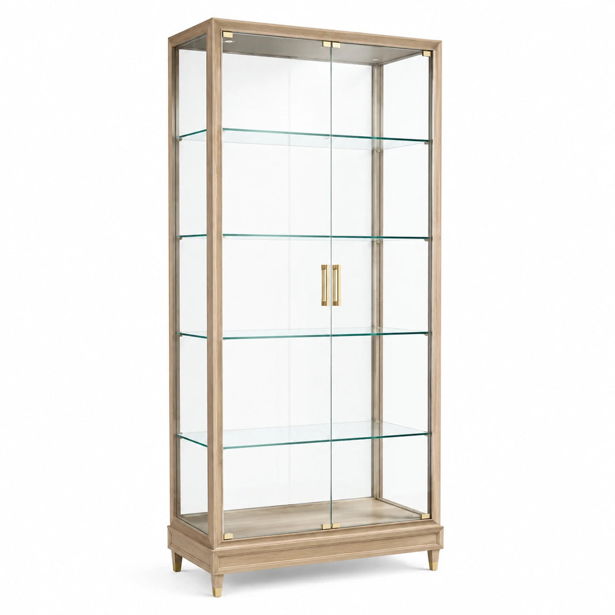 Vitrine 90 x 40 x 190 cm en bois et verre marron style classique avec 2 portes