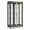 Vitrine 100 x 40 x 190 cm en bois noir et verre transparent style classique avec portes