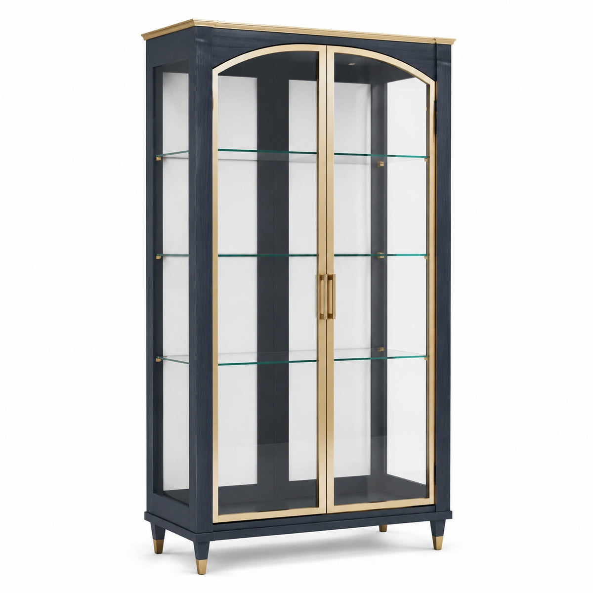 Vitrine 100 x 40 x 190 cm en bois noir et verre transparent style classique avec portes