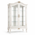 Vitrine 100 x 45 x 190 cm en bois et verre ivoire doré style classique à 2 portes