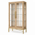 Vitrine 90 x 45 x 190 cm en bois naturel et verre avec portes style contemporain