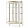 Vitrine 100 x 40 x 180 cm en bois et verre blanc doré à 2 portes style classique