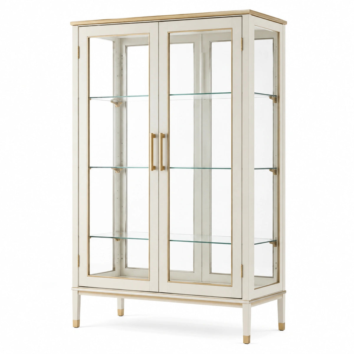 Vitrine 100 x 40 x 180 cm en bois et verre blanc doré à 2 portes style classique
