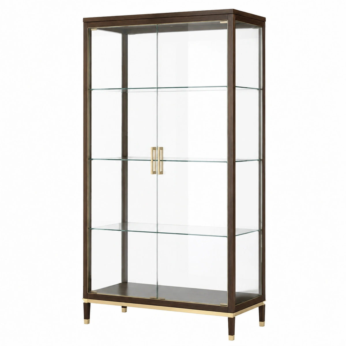 Vitrine 90 x 40 x 190 cm en bois brun et verre avec portes vitrées style contemporain